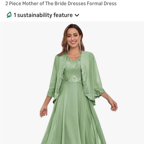 Elegant Green Lace-Trimmed Dress - Picture 7 of 8